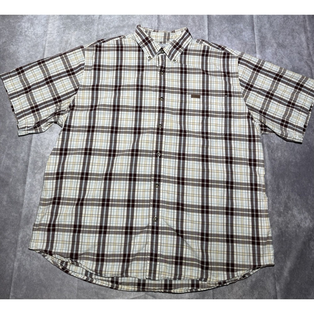 Carhartt Shirt Mens 2XL Brown Plaid Button Down Short Sleeve Shirt - Picture 1 of 5